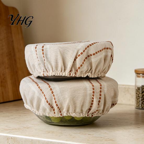 Washable Kitchen Bowl Protectors Sourdough Jars Covers, Reusable Elastic Linen Retro Striped Liners for Baking Breathable Cloth Covers Food