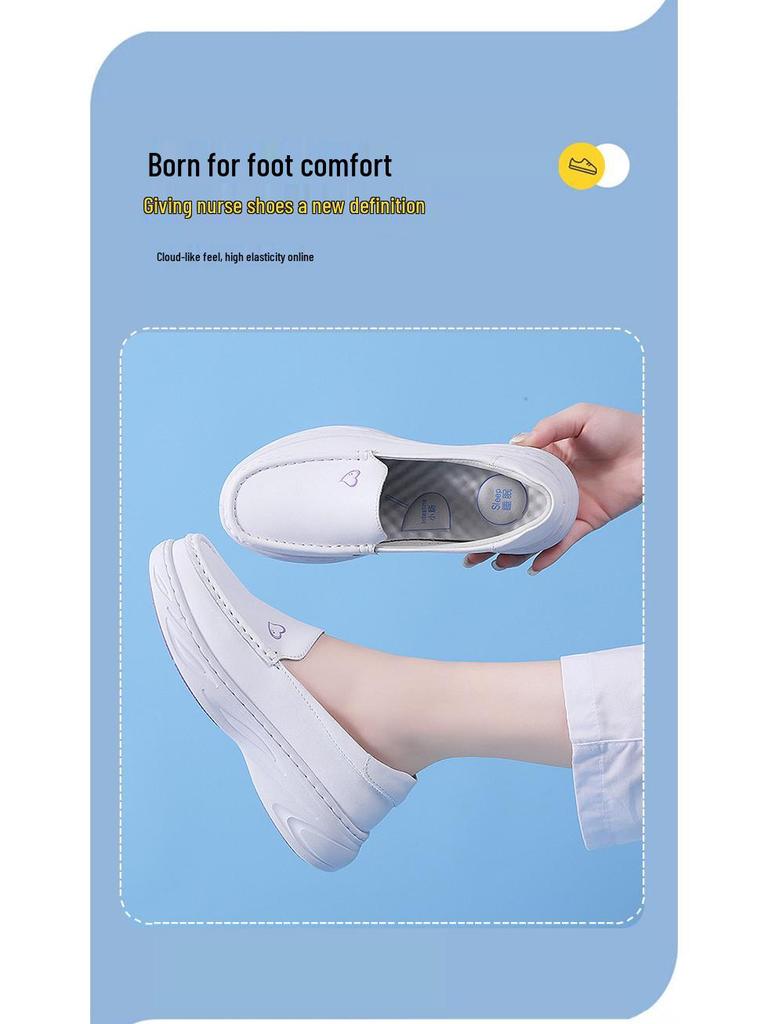 Genuine Leather Non-Slip Nurse Shoes with Soft, Breathable, Thick Sole