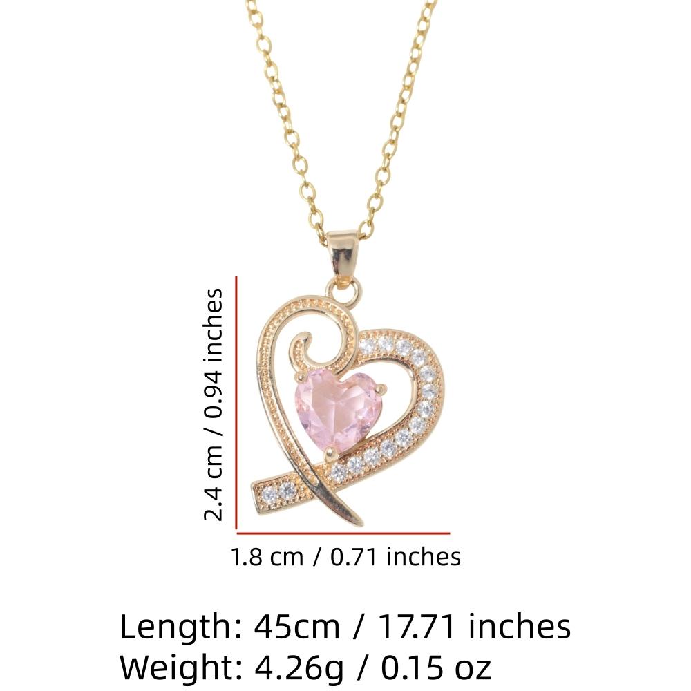Heart Necklace for Women Golden Stainless Steel Clavicle Chain Pink Zirconia Jewelry Wedding Party Daily Wear Accessories