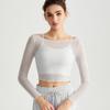 Women's Sexy Mesh Lace Long Sleeve Yoga Top and Bra Two-Piece Pilates Set