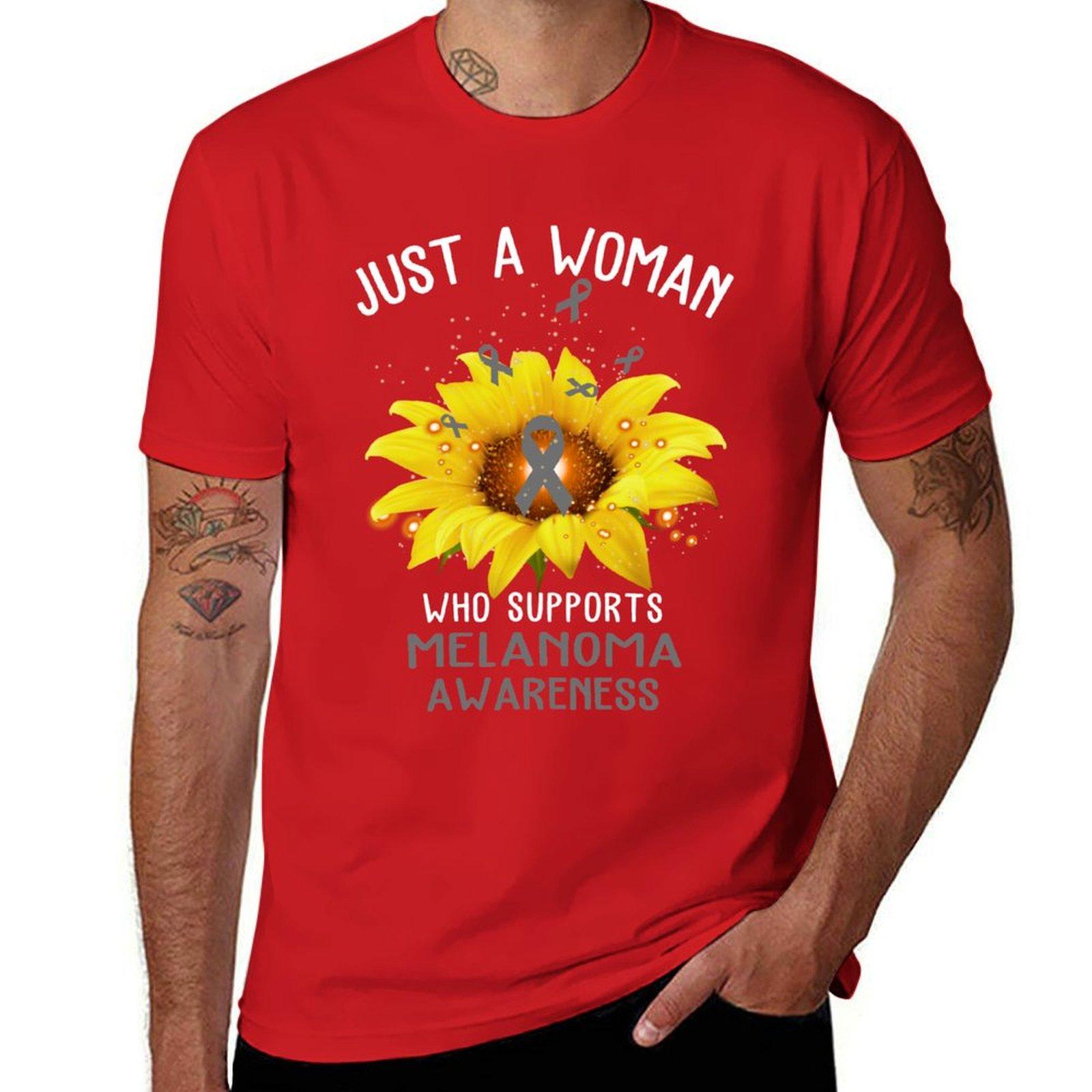 

Just A Woman Who Supports Melanoma Awareness T-Shirt summer top summer clothes heavy weight t shirts for men S