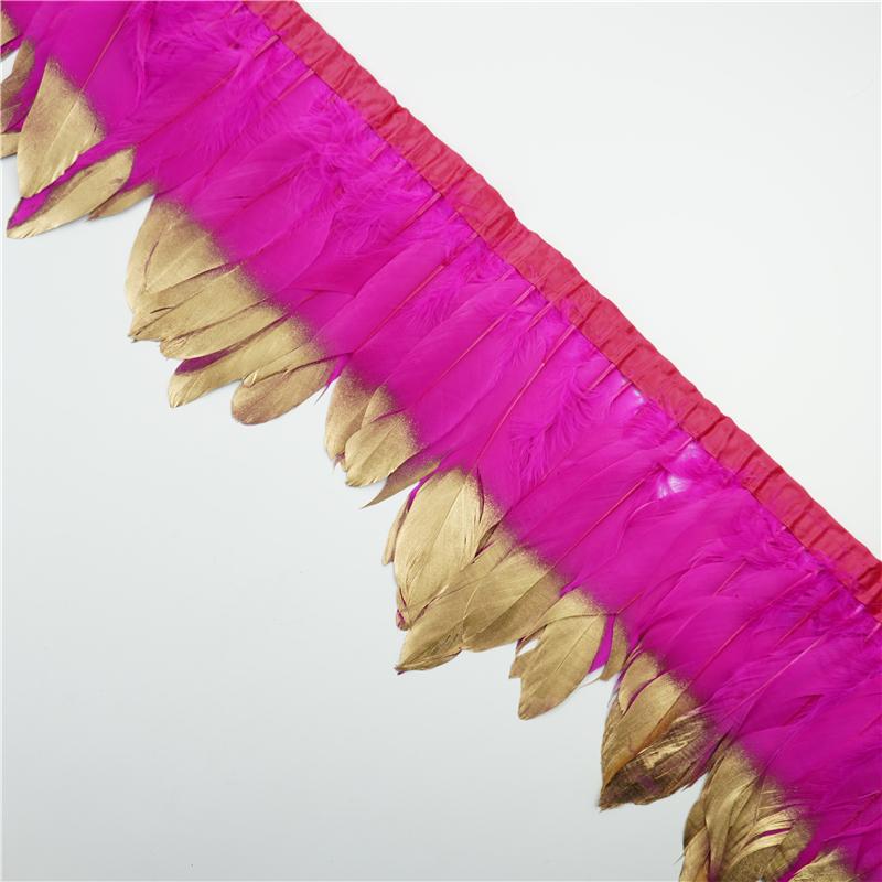 2Meter Gold Silver Goose Feathers Trim On Tape Fringe Ribbon Geese Feather for Crafts Golden Needlework Accessories Decoration