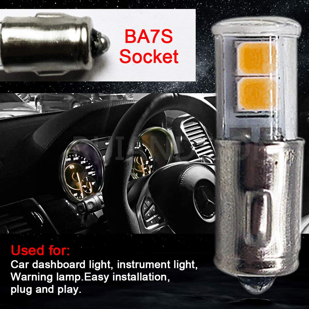 Ruiandsion 4pcs BA7S LED Bulbs DC 2835 4SMD Chipset LED Bulb Car Instrument Dashboard Warning Light Replacement, Warm White