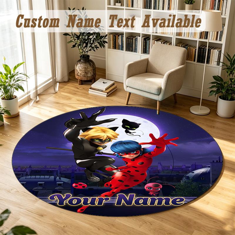 Round Rug Custom NameMiraculous Ladybug Pattern Non Slip Carpet Home Floor Decor