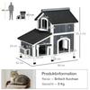 Wooden Cat House with Flower Pot, Windows, Multiple Entrances, Water-Resistant Roof for Outdoor - Grey