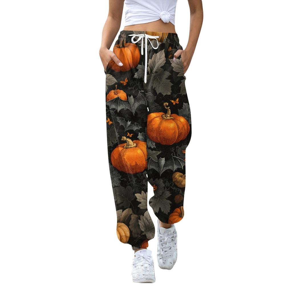 Damen Sporthose mit Taschen Modedruck Elastische Taille Hose Lässige Jogginghose