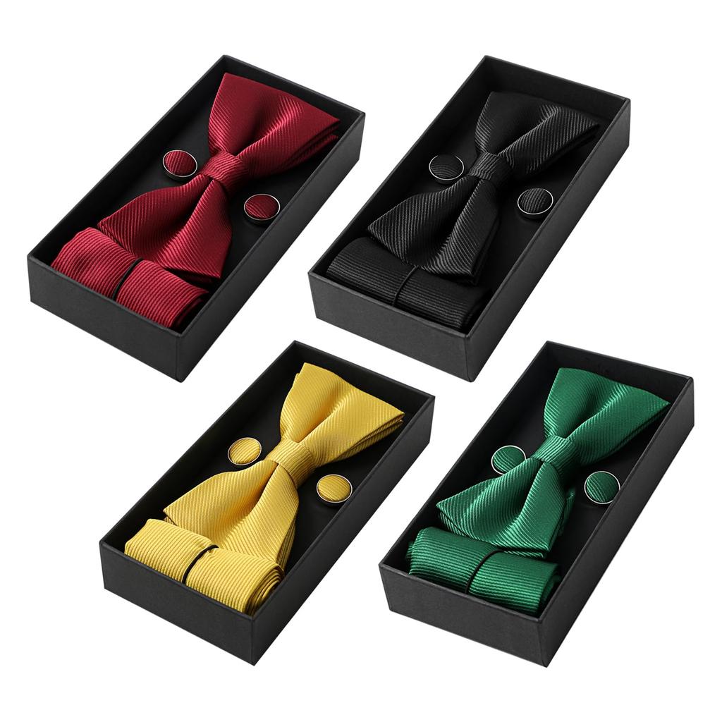 [JEWELRYWE] Bow Tie, Pocket Square, and Cufflinks Set for Men: Formal, Business, Job Interviews, Presentations, Weddings, Anniversaries, Birthdays,