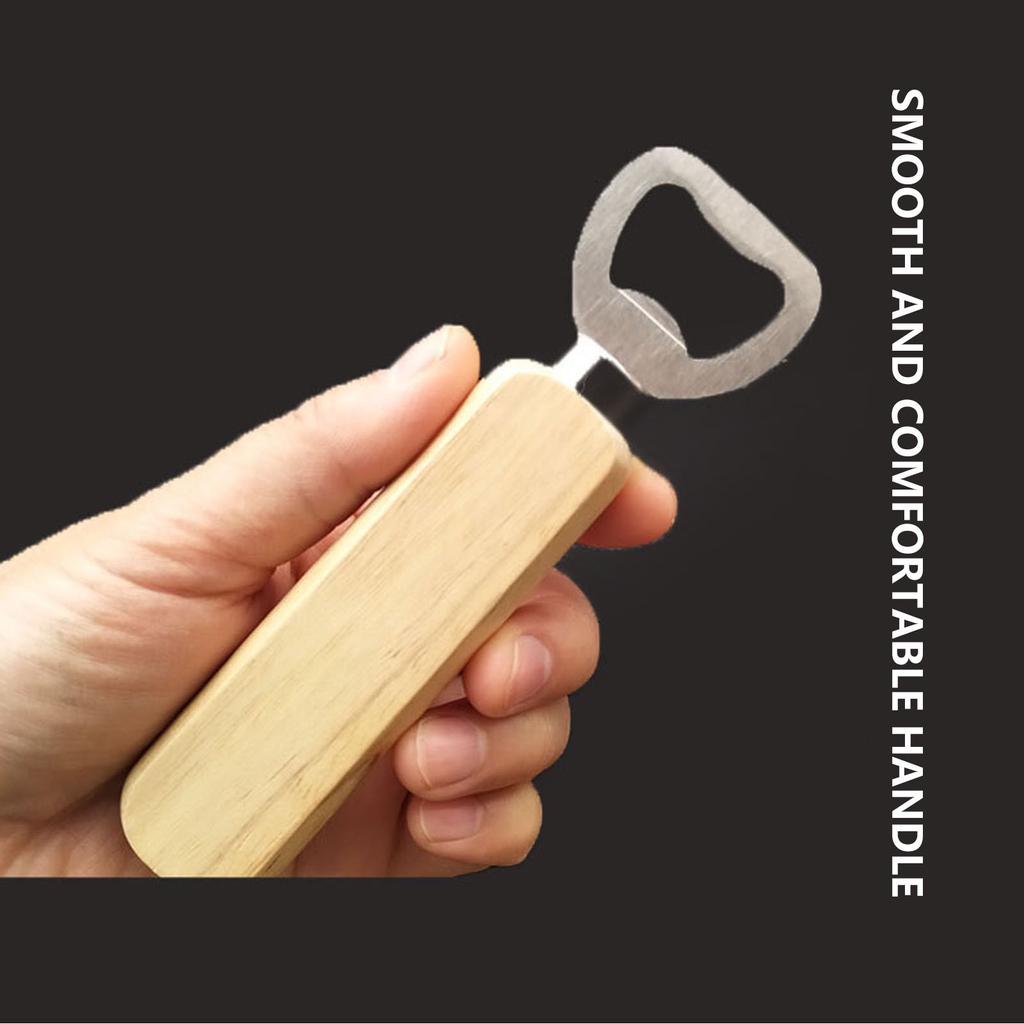 Stainless Steel Bottle Opener with Wooden Handle Durable Heavy Duty Manual Bottle Cap Opener for Home Bar Kitchen Use