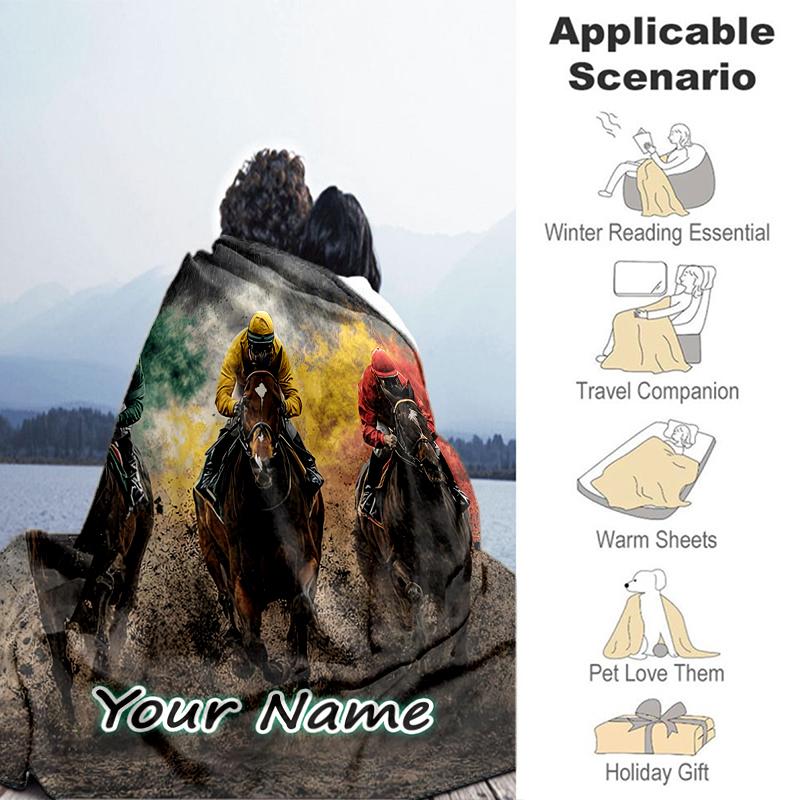 1PC Custom Name Horses Forward flannel blanket versatile,all-season throw suitable for the living room,bedroom,camping,travel,and gift