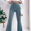 New High-Waisted Corduroy Bell Bottom Pants, Solid Color Casual Wide-Leg Sweatpants for Women