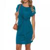 2025 Loose Fit Lace-Up Round Neck Short Sleeve Dress
