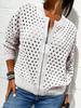 Women's Black Mesh Knit Cardigan with Zipper and Lace-Up Sleeve Detailing