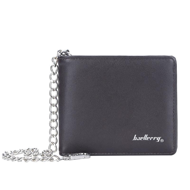 Men's Anti-theft Chain Short Wallets Vintage Design Artificial Leather Bifold Wallet Fashion Card Holder Coin Purse