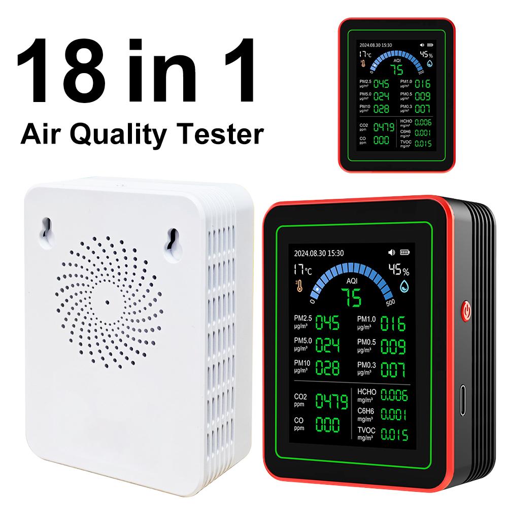 Smart Life 18 In 1 Indoor Real-Time Air Detector Detect 6AQI HCHO PM2.5 PM10 CO2 Portable Air Quality Monitor for Home Cars