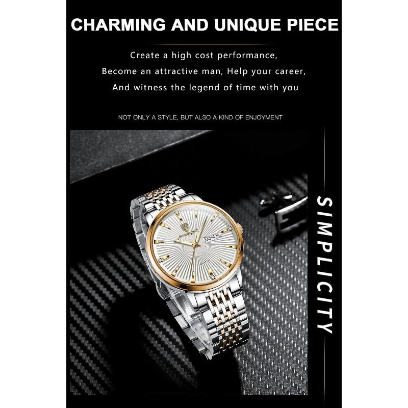 POEDAGAR Fashion Business Men's Watches Waterproof Luminous Date&Week Stainless Steel Watch Quartz Exquisite Male Wristwatch