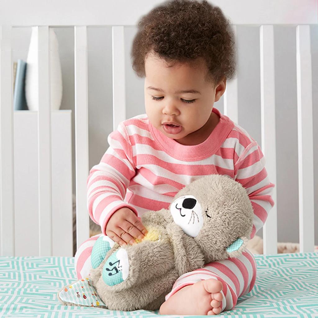 Atmender Otter, Schlaf- und Spielkamerad, Otter, musikalisches Plüschtier für Babys mit Licht und Ton, sensorisches und bequemes Geschenk für Neugeborene