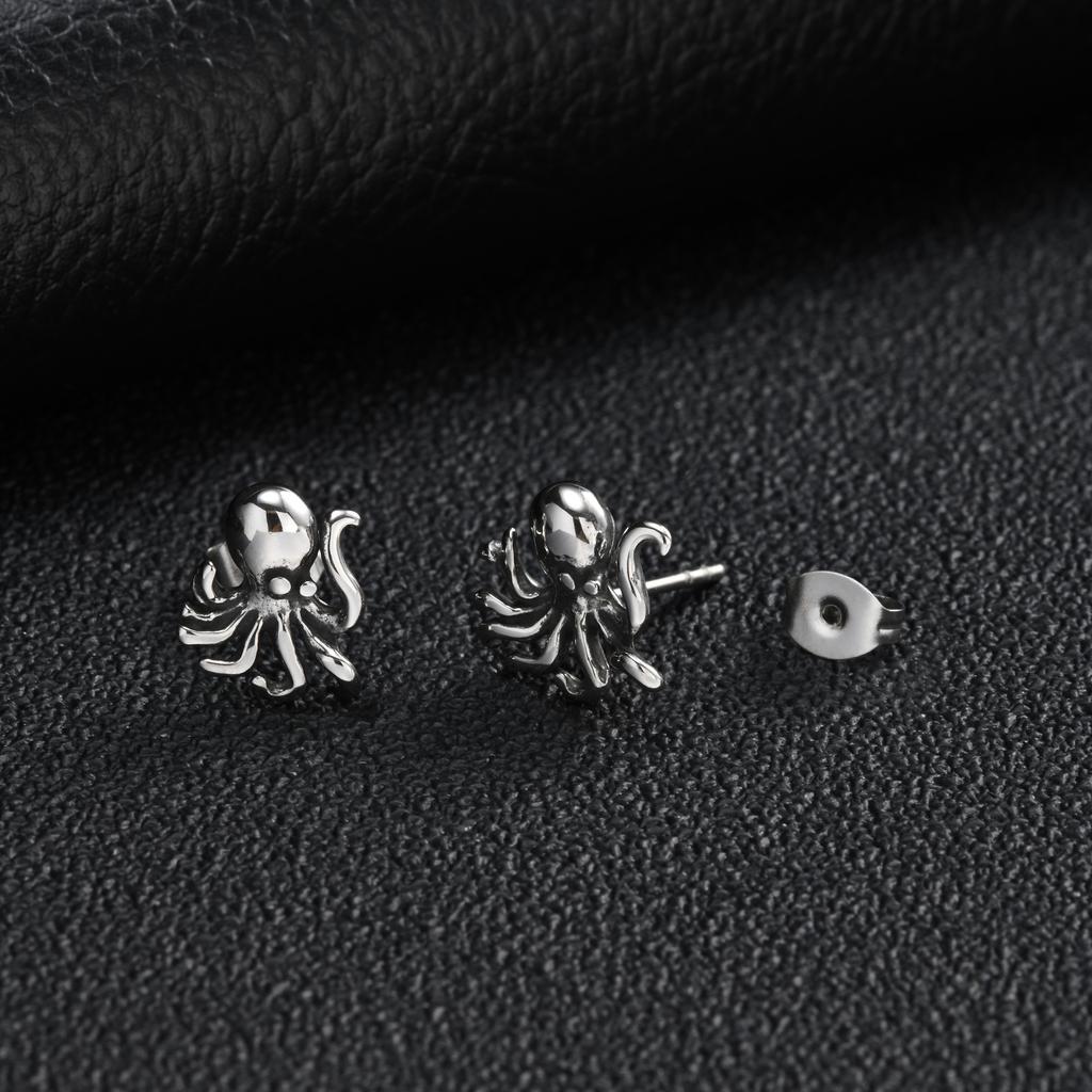 Vintage Octopus Stud Earrings for Men,Hypoallergenic Stainlesss Steel Marine Animal Stud Earrings,Halloween Party Father Gift
