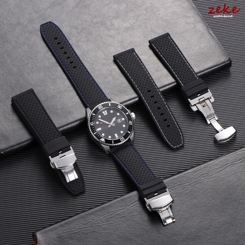 Premium Silicone Watch Band Butterfly Buckle Waterproof Soft Rubber Strap 20mm 22mm Breathable Strap Replacement Universal Watch