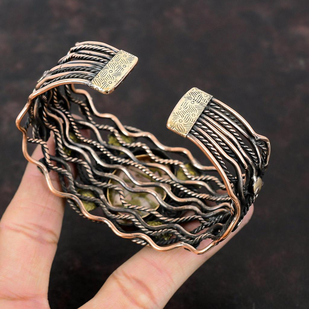 Copper Pink Opal Bangle Copper Wire Wrapped Cuff Bracelet Adjustable Bangle Copper Jewelry Gemstone Bangle For Gift Handmade Amazing Jewelry