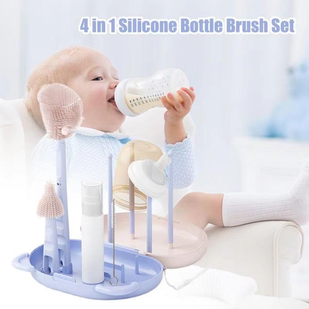 Portable Bottle Cleaning Brush Set Compact Travel Size Nipple Straw Cleaner Kit Nylon Sponge Soft Bristles Bottle Brush Set