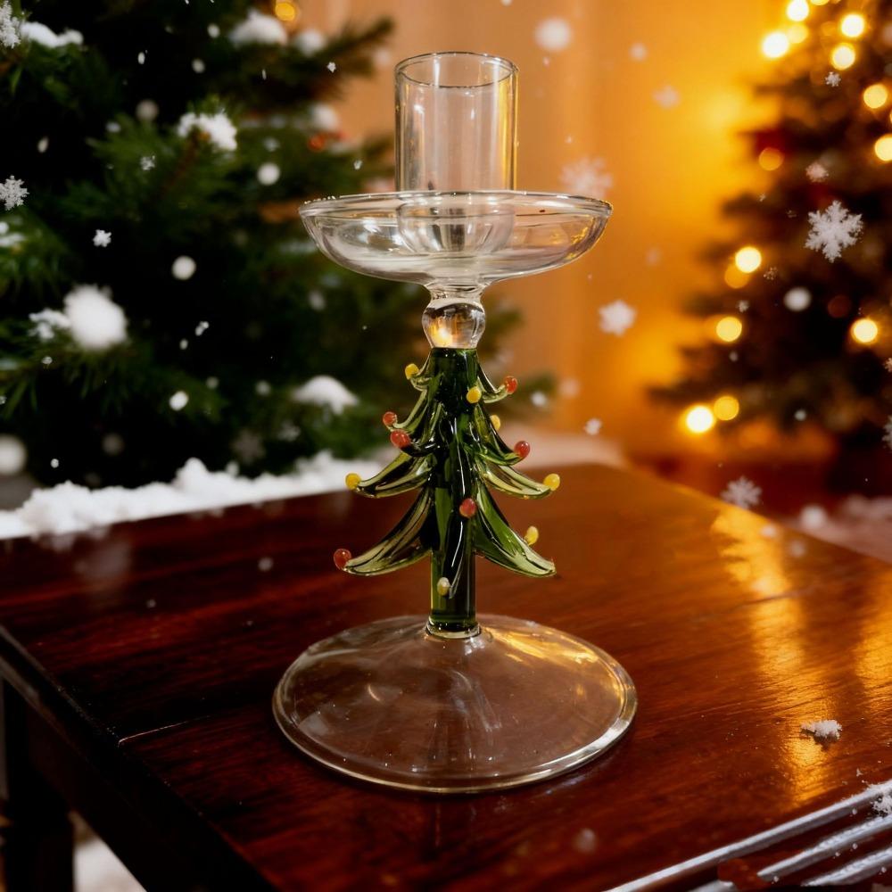 Creative Nordic Style Christmas Trees Candlestick Glass Large Pallet Candle Holder Slim Tall Foot Candle Stand Party