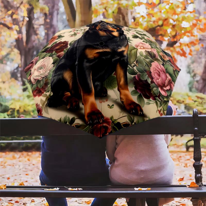 Dog pattern, automatic folding umbrella, portable and foldable design, 8 ribs, a Christmas or birthday gift.