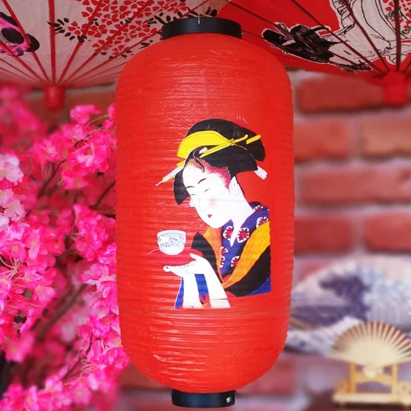 25x50cm Japanese Pvc Waterproof Lantern Geisha Hanging Korean Ramen Sashimi Cuisine Shop Restaurant Pub Decor Outdoor Lanterns