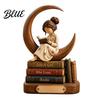 Bookish Gifts for Women Wooden Reading Girl Figurine Book Lovers, Personalized Desktop Bookshelf Decor with Ornaments Stacked Design Home Library