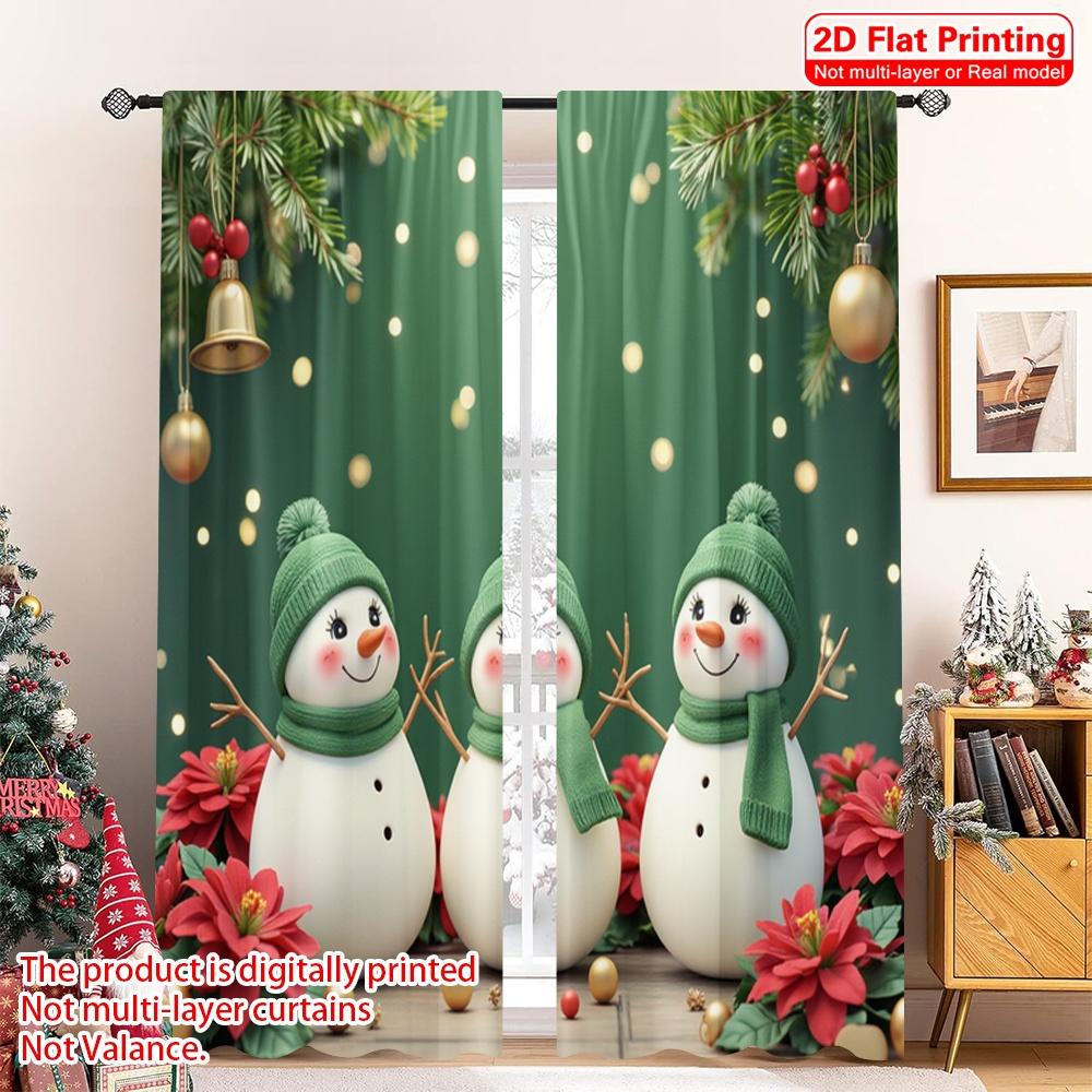 

2pcs 2D flat printing Merry Christmas Curtain Cute Snowmen Christmas Poinsettia Festive Polyester Without Electricity 0 for 52.50×116.00 CM 2pcs