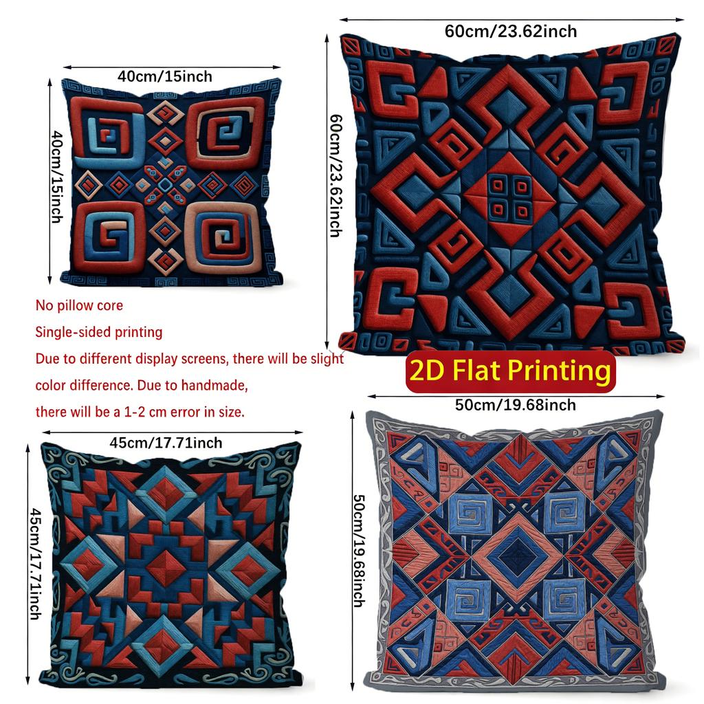 2D Bohemian Geometric 3D Visual Print Pillow Covers Pattern Cushion Cover Suitable For Sofa Bedroom Car Pillow Cover