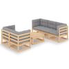 VidaXL Solid Pine Wood Garden Lounge Set 6 Pcs with Cushions Patio Furniture Set Terrace Furniture Set Furniture 3076379