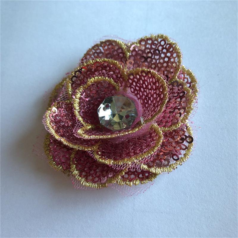 

Аксессуары для ремонта, тканевые наклейки, нашивка с золотой нитью, украшение для свадебного платья, одежды, 5 шт., маленький цветок с бриллиантовой вышивкой 6-7cm розовый