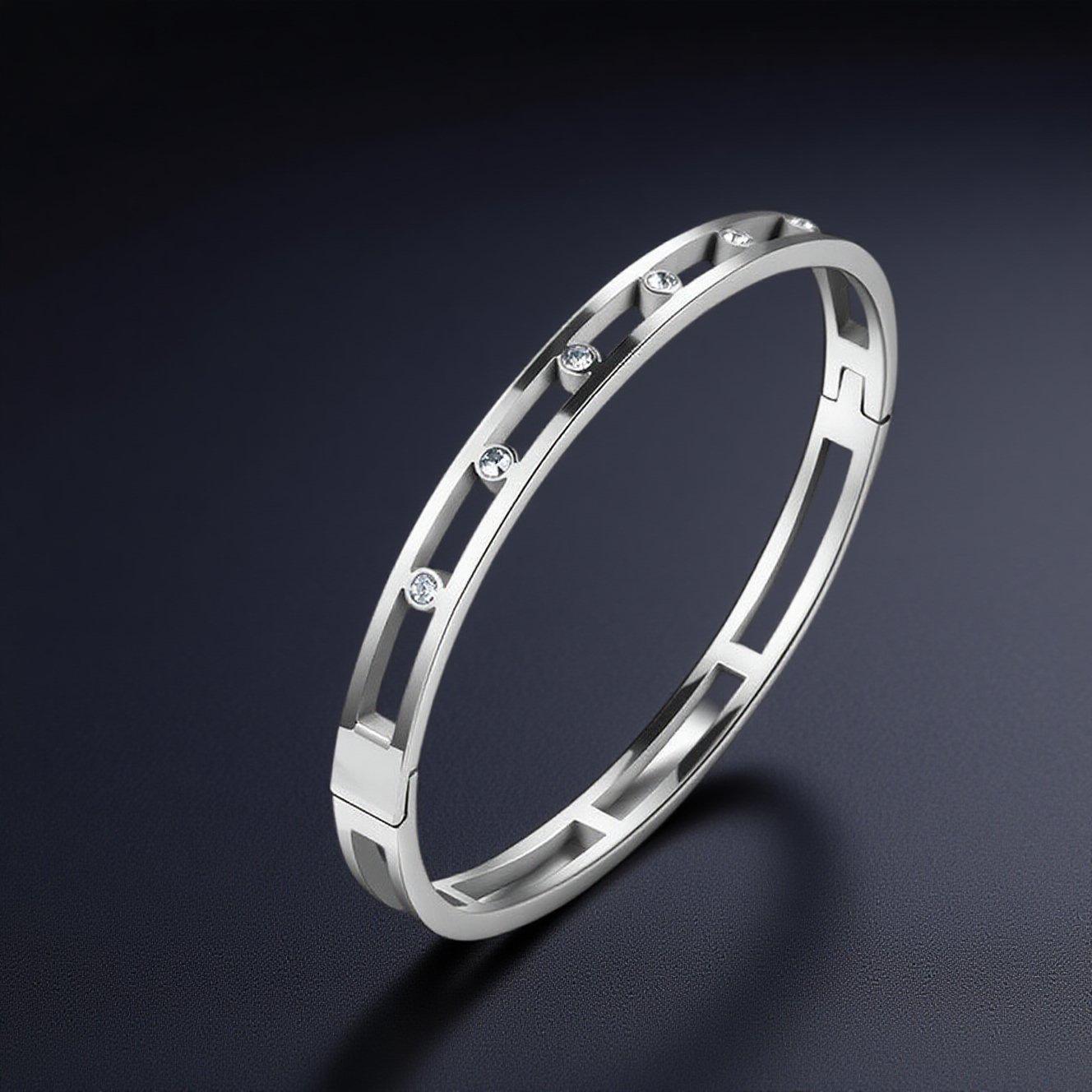 Women s European-American Rhinestone Inlaid Hollow Stainless Steel Bracelet