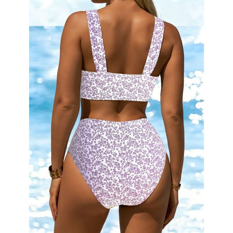 New Split European and American Printed Bikini Swimsuit Women's Sexy Tube Top Retro Briefs Swimsuit