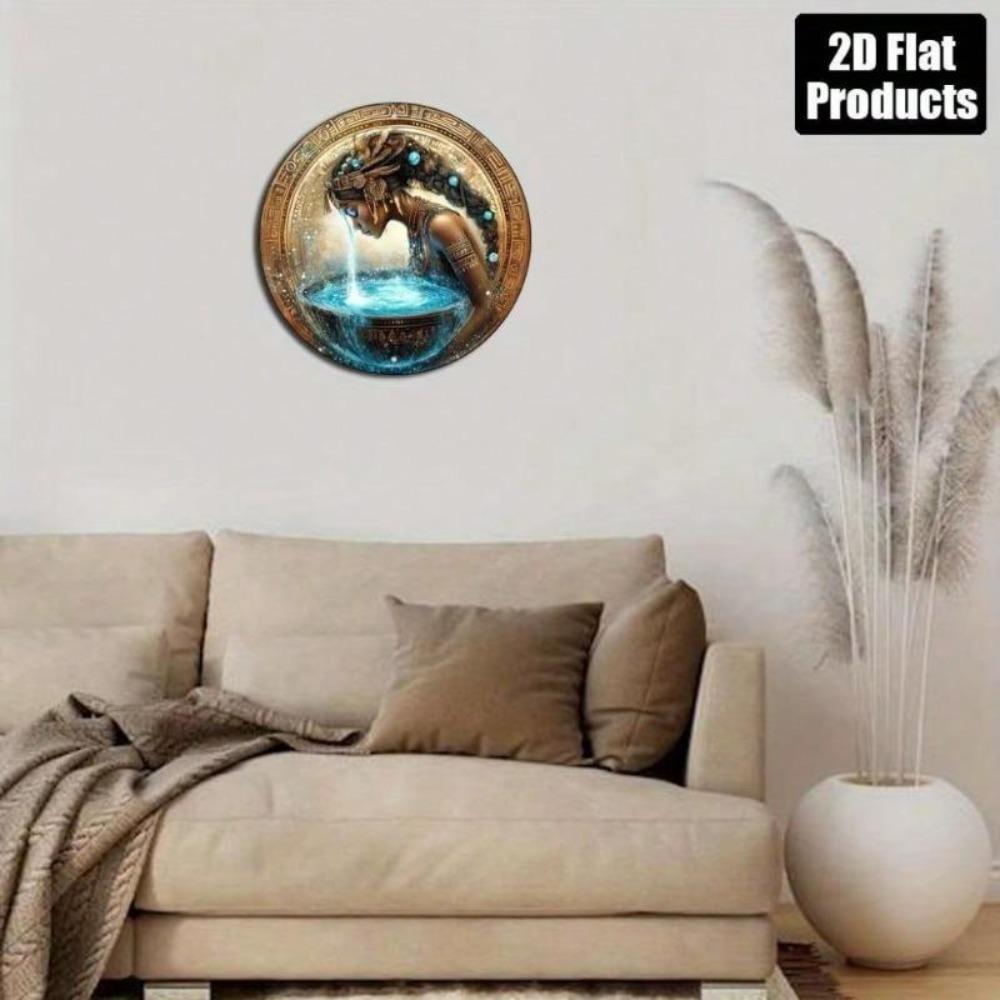 Vintage Water Goddess Round Metal Wall Art Home Decor