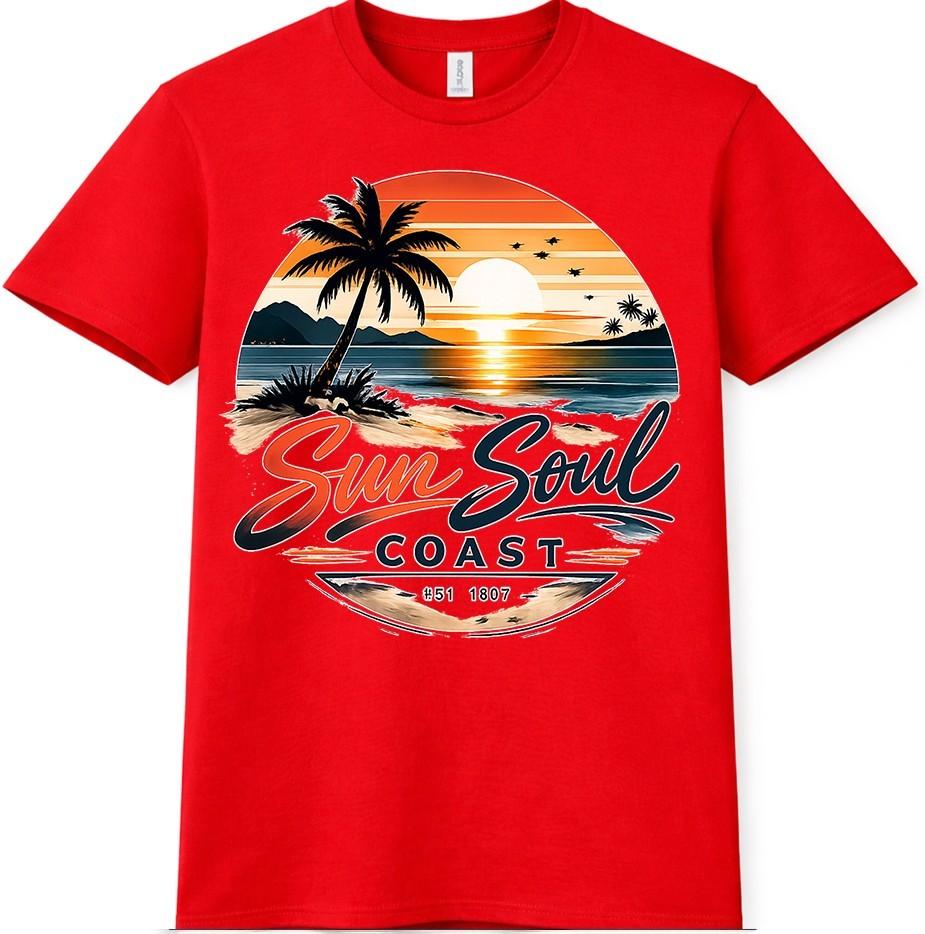 Retro Sunset Tee Beach Palm Tree T Shirt Tropical Summer Sun Soul Coast Tee S