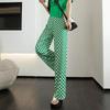 Women's High-Waist Plaid Wide-Leg Pants - Summer Slim Fit, Lightweight, Casual Drape Design