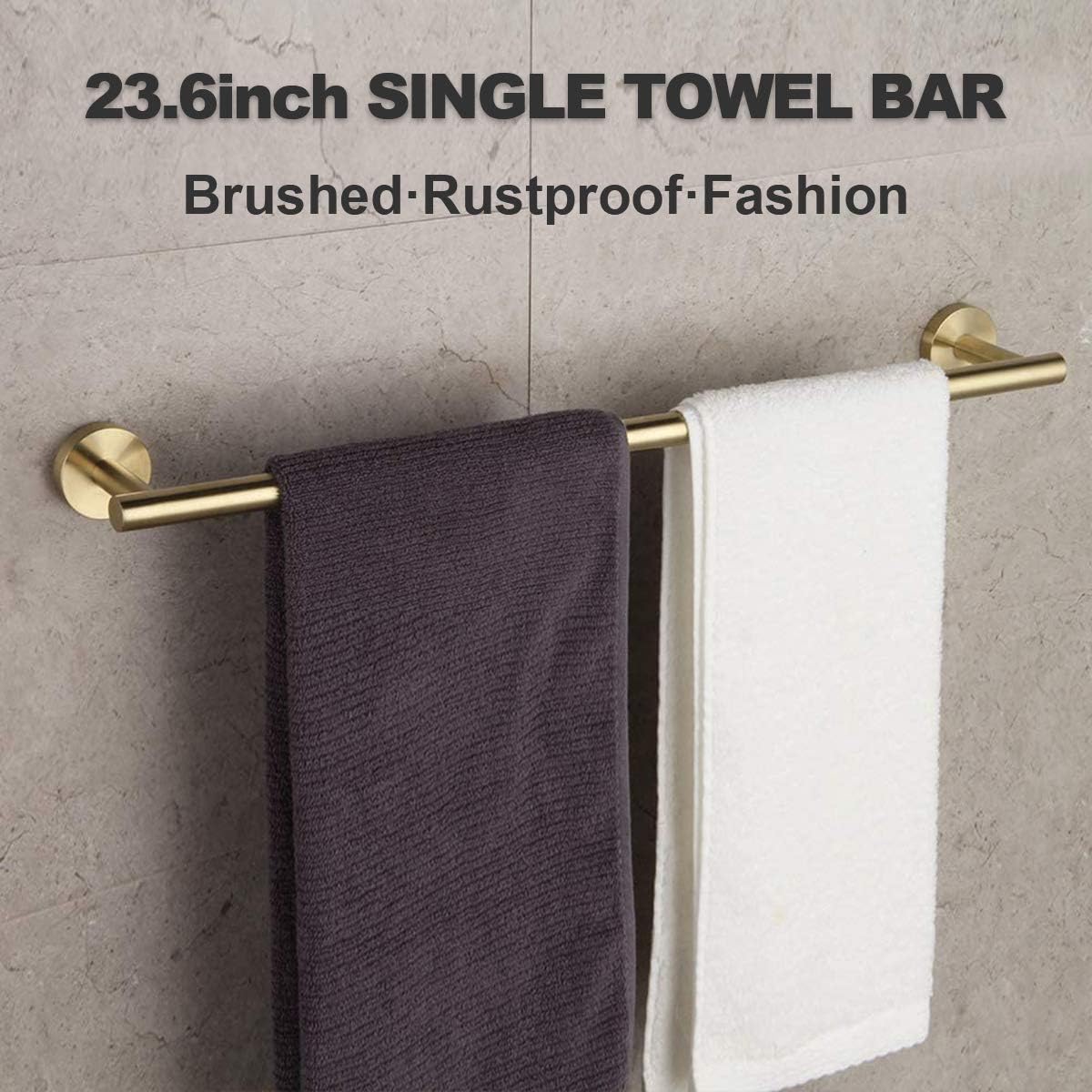 23.6 Inches Bathroom Brushed Gold Towel Bar Rack SUS 304 Stainless Steel for Bathroom Kitchen Towel Bar Rod Wall Mount