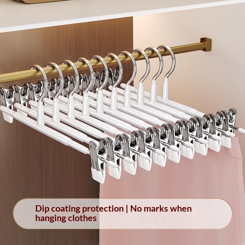 12Pcs Adjustable Metal Hangers With Clips, Non-Slip Space-Saving For Pants/Skirts & All Garments, Keep Clothes Tidy & Organized