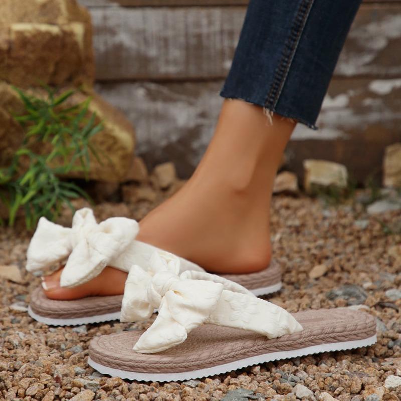 Women's Flat Slippers Summer New Round Head Toe Butterfly Knot Soft Sole Anti-slip Wear-resistant Light Sandals