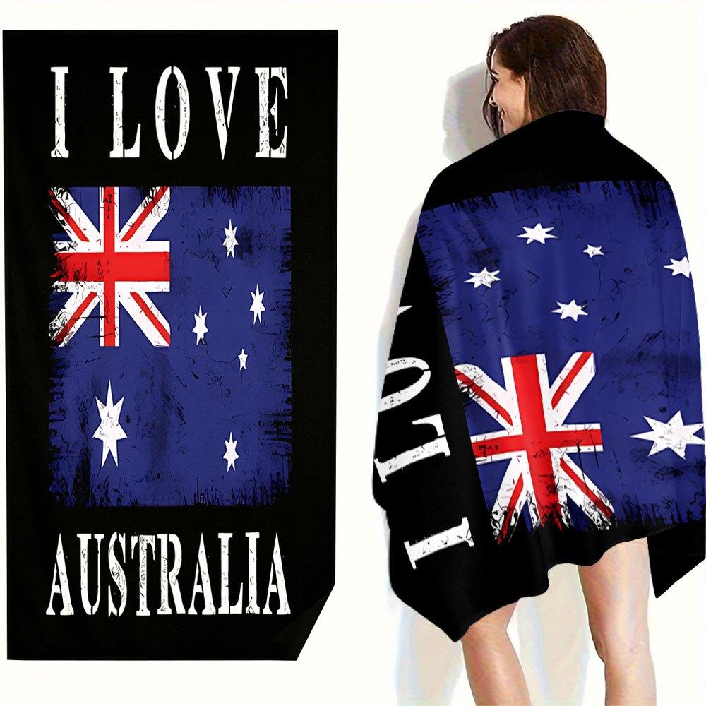 1PC Trendy I Love Australia Flag Beach Towel, Portable Blanket for Swimming Travel Fitness Beach Activities