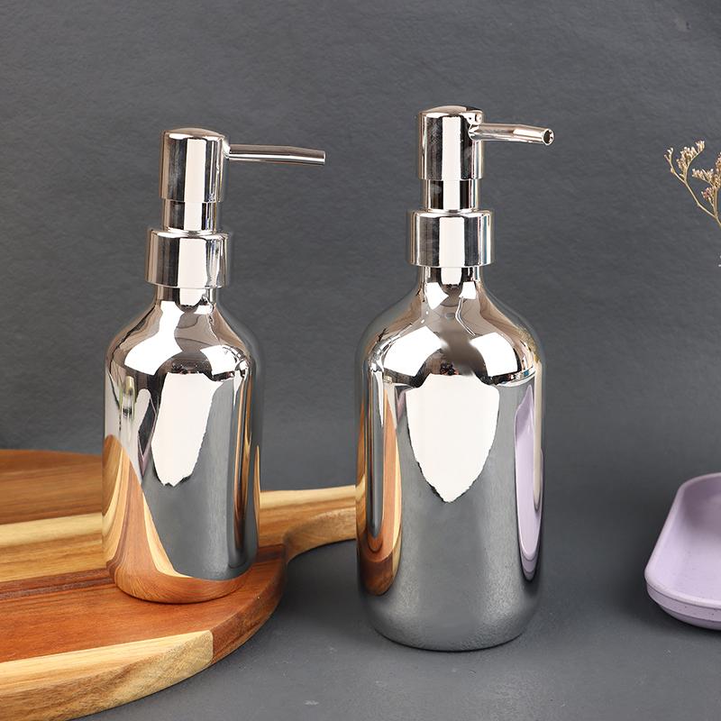 300/500Ml Silver Plating Soap Dispenser Bottle Empty Hand Press Refillable Lotion Bathroom Shampoo Shower Gel Container Accessor
