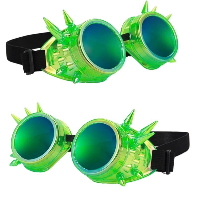 Steampunk Rivets Gothic Goggles Fluorescent Color Adjustable Fit Plastic Eyewear For Cosplay Costume Accessories