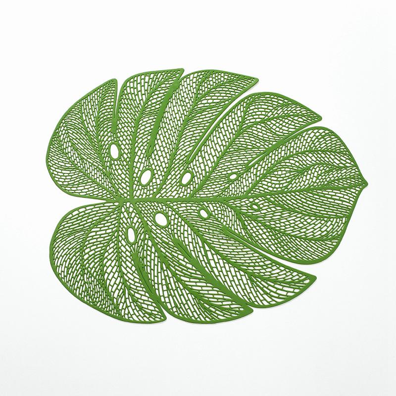 4pcs Green Leaf Shaped Vinyl Meal Mat Suitable For Dining Table Plastic Green Meal Mat Suitable For Wedding Annual Table Decoration Mat