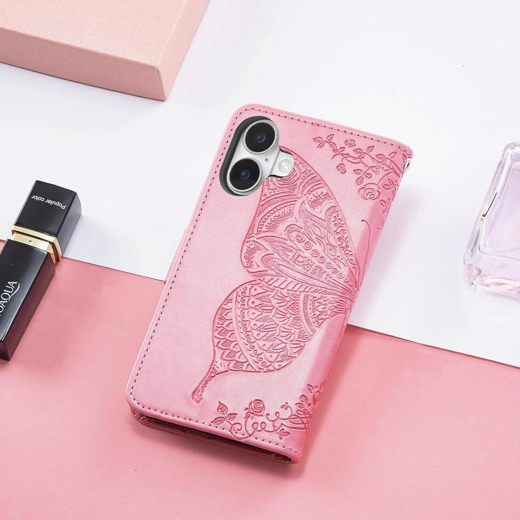 Case for iPhone 16, iPhone 16 Case Glitter with Card Slots Flip Wallet Case for Women Diamond Butterfly Shockproof Protective Case for iPhone 16 6.1