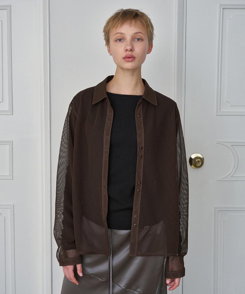 Simeteuligpeosenteu Sheer Mesh Shirt / Brown