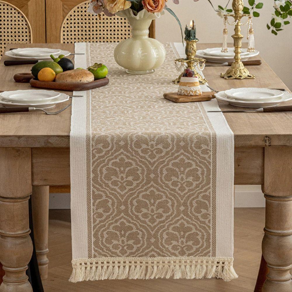 Jacquard Ethnic Style Table Runner with Tassel Tablecloth Table Flag Table Cover  Table Decor