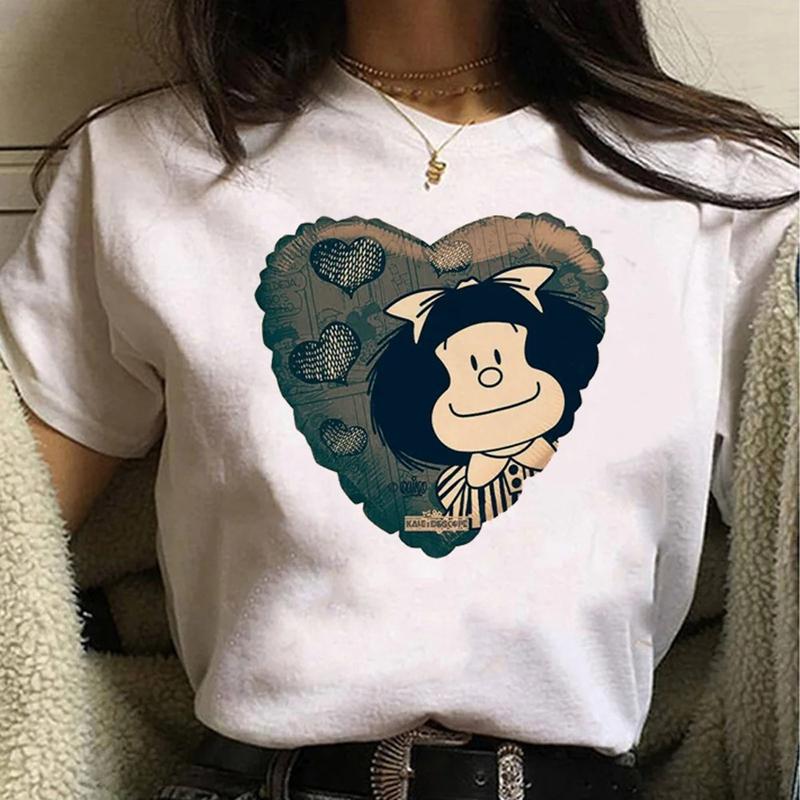Mafalda Japanese Anime White Fashion Women T-Shirts Harajuku Kawaii Clothes Short Sleeve Summer Tees Casual Female Tops O-Neck