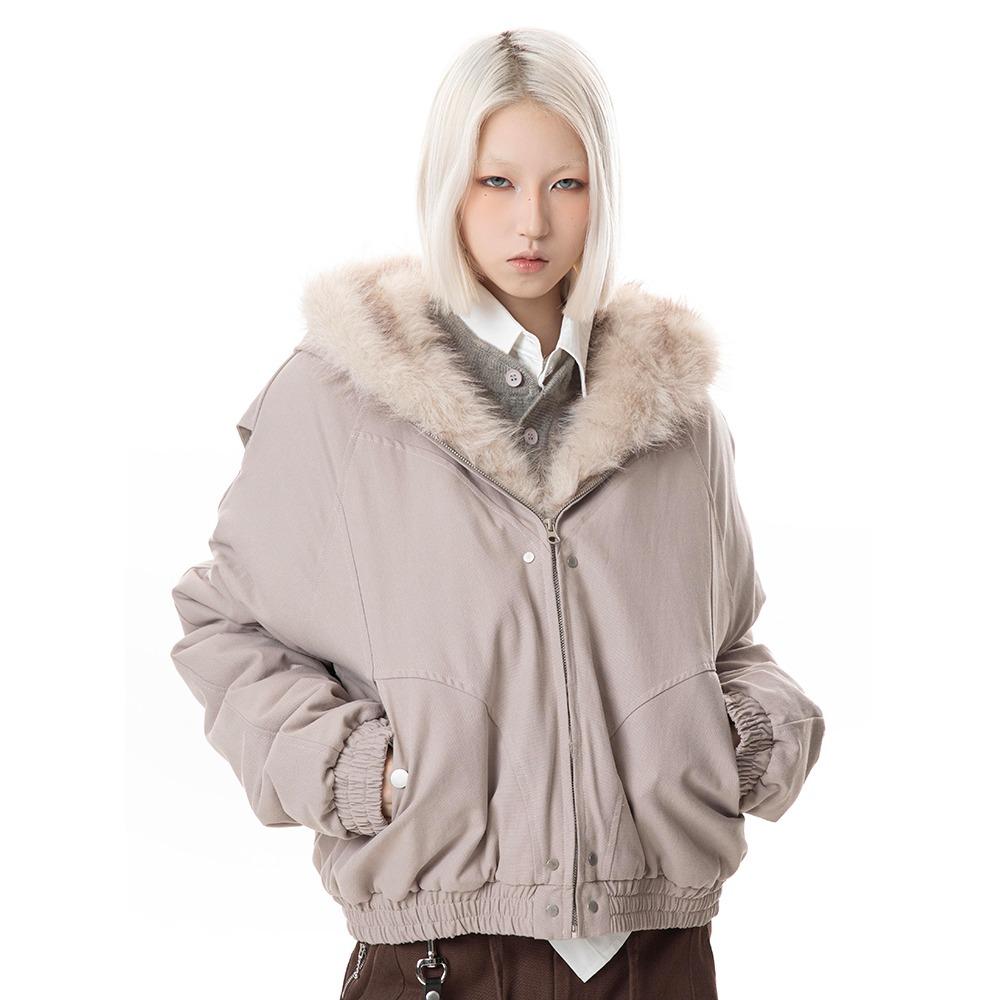 

P75 Стильная хлопковая холщовая шуба с отделкой из меха норки, цвет рисовый серый/черный, размеры M-2XL 2X Large