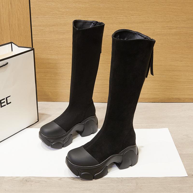 Thick-soled Knight Boots Women's 2025 Winter Women's Boots Skinny Boots Elastic Suede Inner Heightening Boots Art Trend Boots